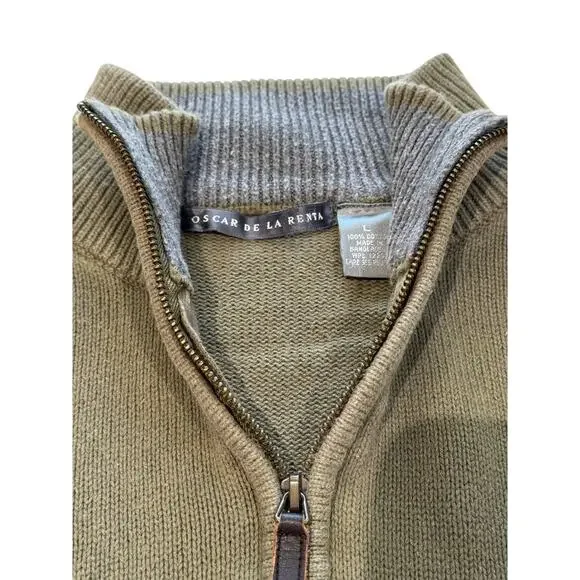 Oscar de la Renta 1/4 Zip Sweater Mens Green VTG Y2K Knit 90s Winter Casual - Picture 3 of 6